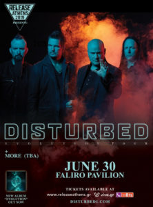 Αφίσα των Disturbed για το Release Athens Festival 2019 Viva tickets