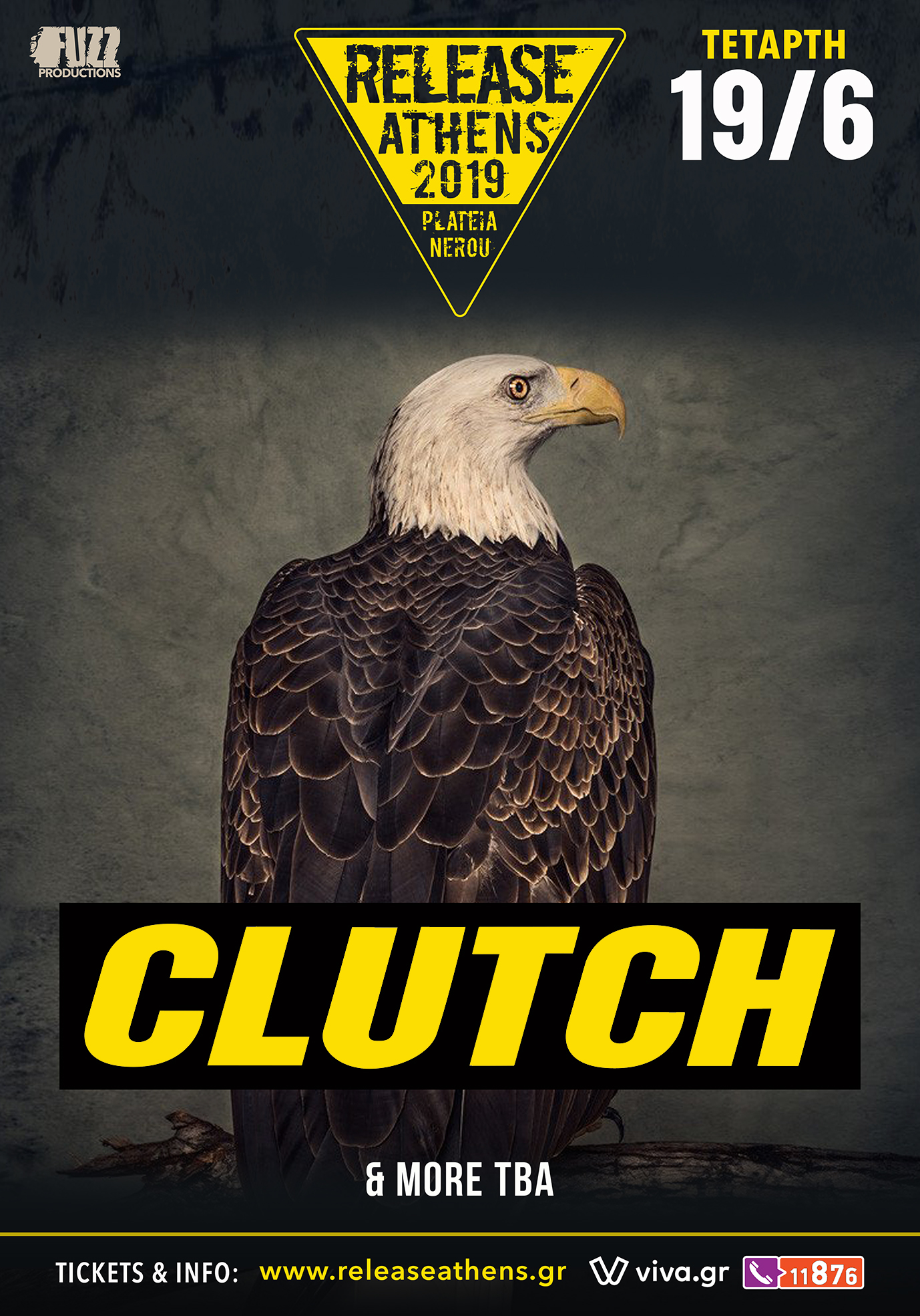Poster των Clutch για την εμφάνισή τους στο Release Athens Festival 2019 