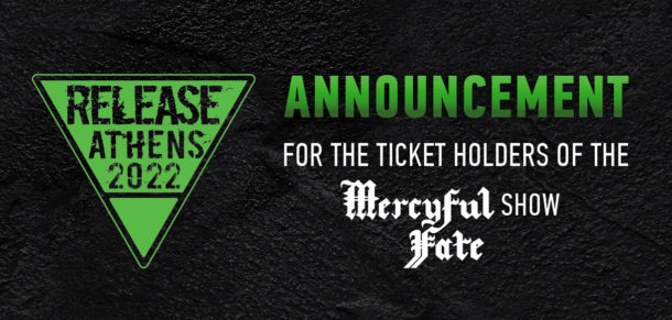 Announcement for the ticket holders of the Mercyful Fate’s show.