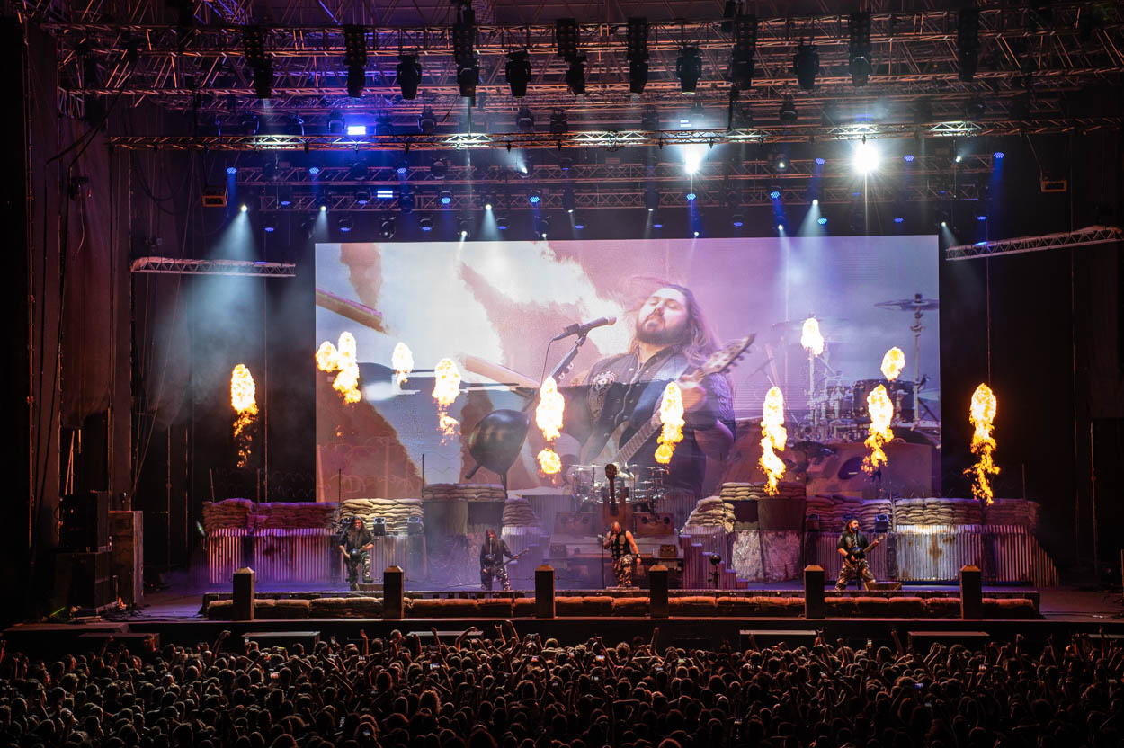 Photo of the the stage while Sabaton performing at Release Athens 2022