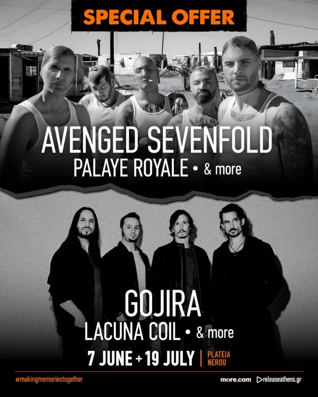 🫵Αν δεν θες χάσεις τις μεγαλύτερες metal βραδιές του φετινού καλοκαιριού, εκμεταλλεύσου αυτές τις super προσφορές!

🔥Βρες το συνδυαστικό εισιτήριο που σου ταιριάζει για ατελείωτο headbanging με τους Avenged Sevenfold, Gojira, Dream Theater, Mastodon & more με όφελος έως 34€!

#releaseathens25 #specialoffers #makingmemoriestogether #naeisaiekei