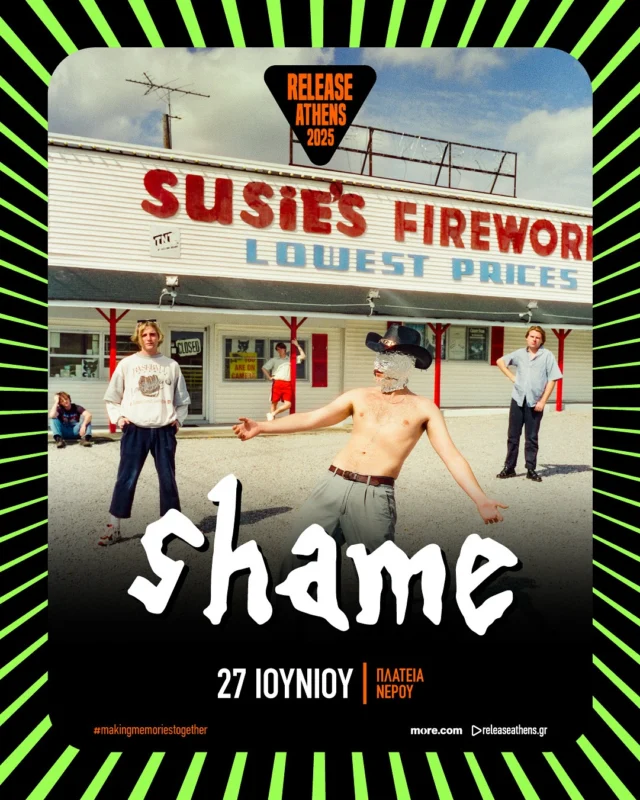 📣Το Release Athens 2025 υποδέχεται τους @shame, την Παρασκευή 27 Ιουνίου, στην Πλατεία Νερού!

💥Η πεντάδα από το Νότιο Λονδίνο, αναμφίβολα μία από τις κορυφαίες μπάντες που ξεπήδησαν από τη βρετανική σκηνή τα τελευταία χρόνια, θα πλαισιώσει ιδανικά τους @fontainesband & τους @boyharsher σε ένα καταιγιστικό showcase της καλύτερης εναλλακτικής μουσικής της εποχής μας.

⚠️ΠΡΟΣΟΧΗ!

🫵Αποκλειστικός πάροχος εισιτηρίων του Release Athens Festival είναι η more.com & το δίκτυο συνεργατών της.

🙅‍♀️Μην προβείτε σε αγορά από οποιαδήποτε άλλη online υπηρεσία διάθεσης εισιτηρίων, κυρίως του εξωτερικού (όπως Viagogo/StubHub/Ticombo).

#releaseathens25 #shame #makingmemoriestogether #naeisaiekei